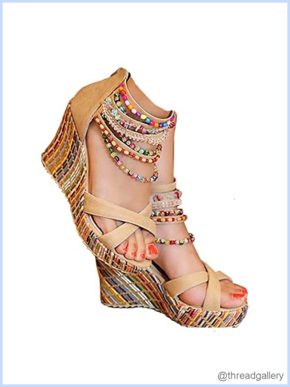 Wedge Sandals with Pearl Embellishment and Decorative Lace Flower
